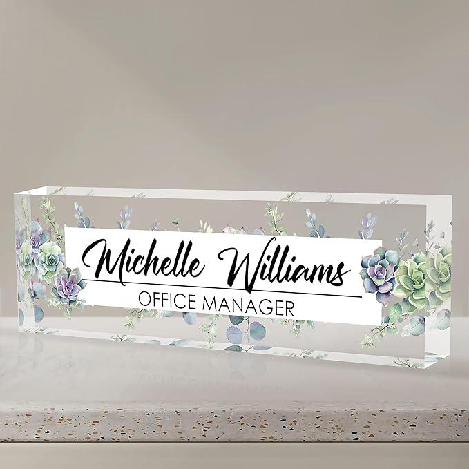 Personalized Name Plate for Desk, Custom Desk Name Plate, Acrylic Name Plate Office Desk Accessories, Personalized Office Gifts for Coworkers Teachers, Employee Appreciation Gifts (A-Never Wither)