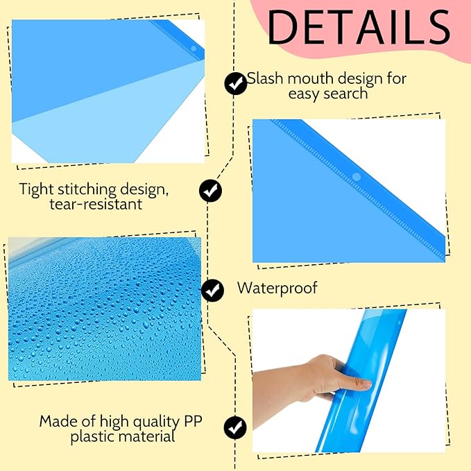 Maitys 50 Pack Binder Pockets 3 Hole Punch Clear Plastic Document Folders Binder Organizer Store Letter Size 8.5x11 Inch Paper Folders with Pockets Slash File Jacket for Office (Fresh Color)