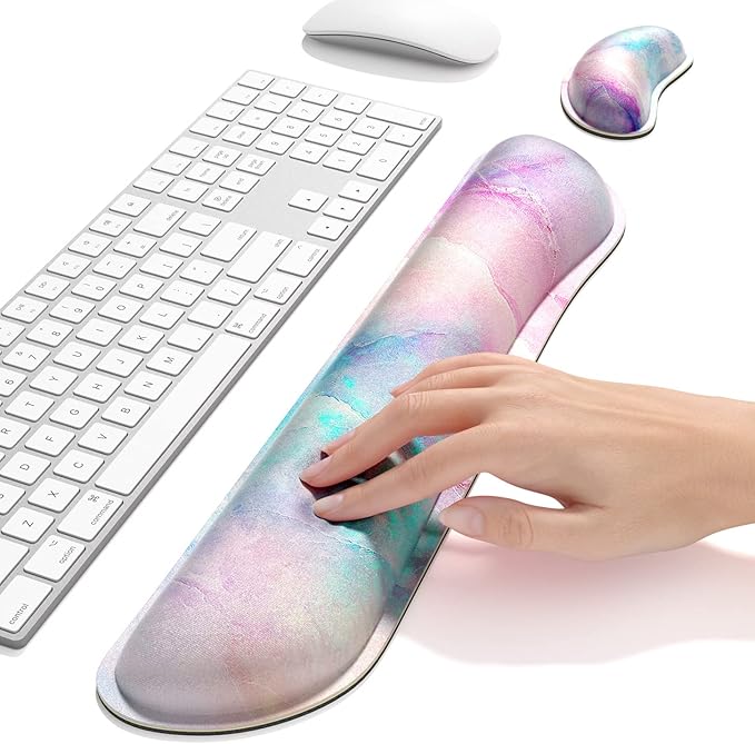 Dapesuom Enlarge Keyboard Wrist Rest, Memory Foam Wrist Cushion for Desk Mats Support, Pain Relief Keyboard Mouse Pad Rests Set with Non-Slip Base for Gaming Laptop Office Computer, Colorful Marble