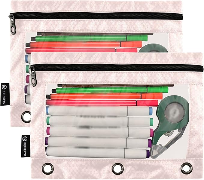 Gredecor Binder Pencil Pouch 3 Ring Misty Rose Pink Zipper Pencil Pouches Case 2 Pack Clear Binder Organizer for School Office