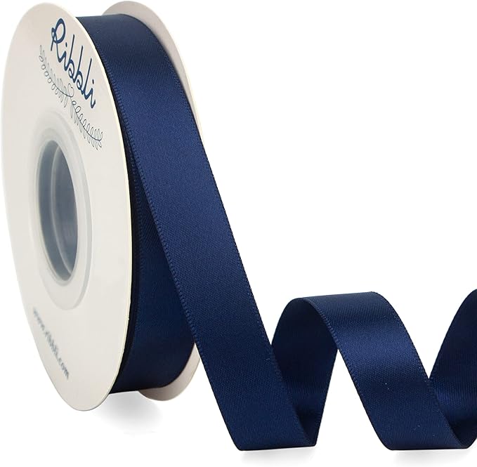 Ribbli Navy Satin Ribbon 5/8 inch x Continuous 25 Yards,Double Faced Satin Use for Craft, Gift Wrapping, Christmas Ornaments, Hair Bows, Bouquet Bows