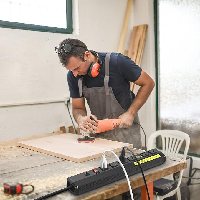 JUNNUJ Heavy Duty 20 Amp Power Strip 4800J, High Amp Surge Protector 6 Outlet, 20A Power Strips Workshop Industrial Outlets Wide Spaced 6-20R T-Slot with Circuit Breaker, 12 Gauge Extension Cord 6ft