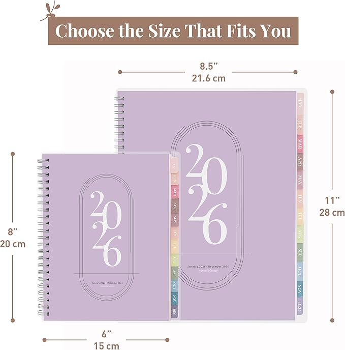 Rileys 2026 Planner, Agenda Planner With Weekly And Monthly View, Daily Agenda Book And Yearly Planners Calendar Book, Spiral Bound With Tabs, Notes, Goals And Holidays (Lilac, 8 x 6 in)