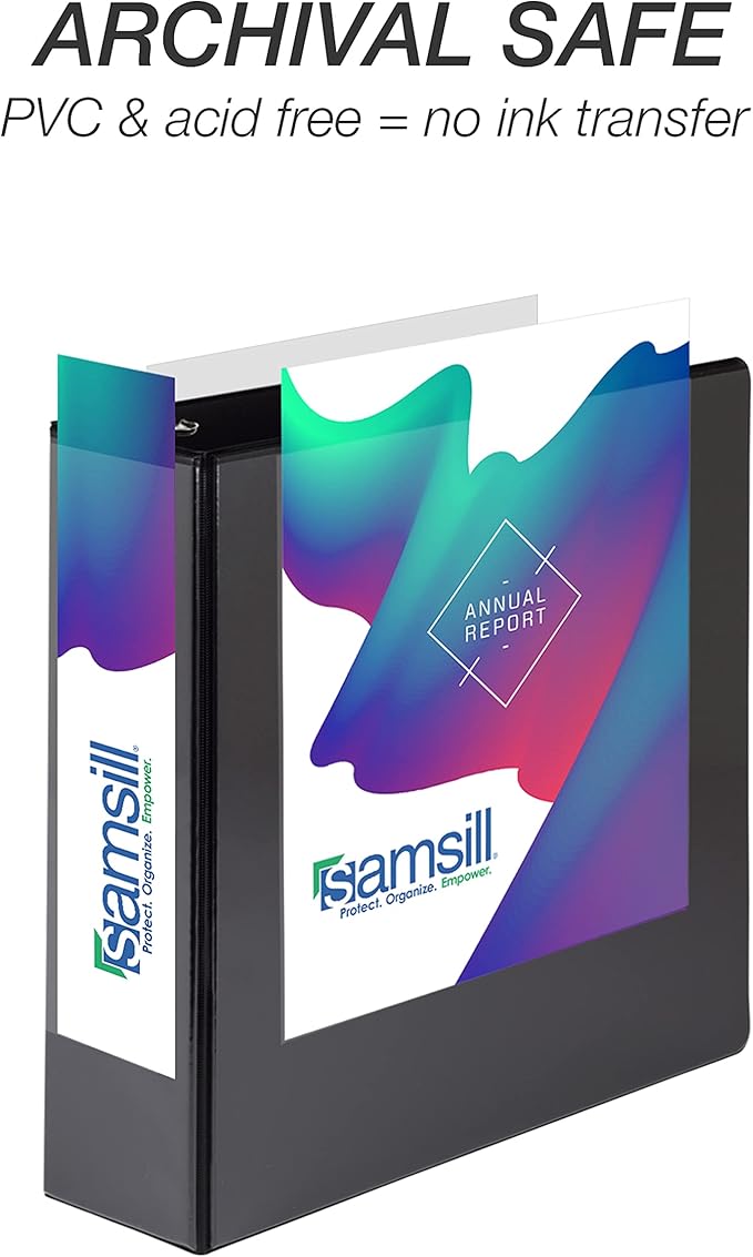 Samsill Durable 3 inch 3 Ring Binder, Made in USA, D Ring Binder, FSC 100% Recycled Chipboard, Black