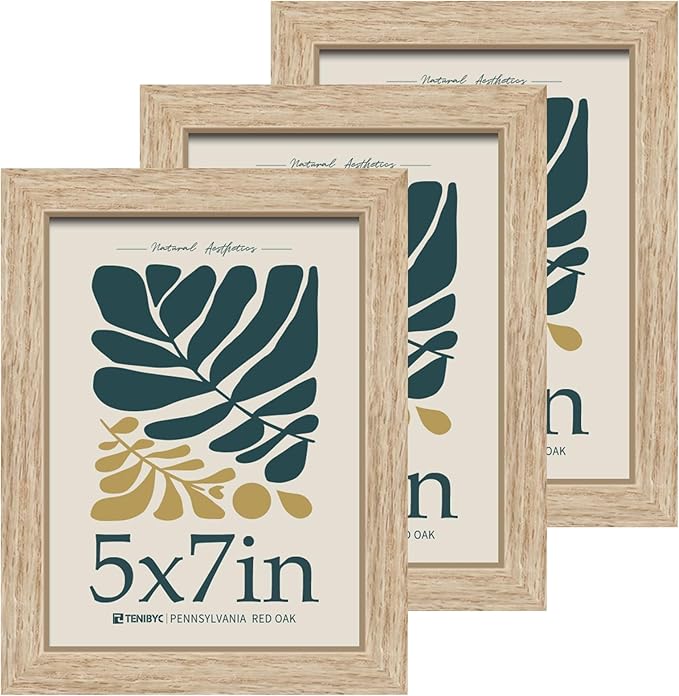 5x7 Oak Picture Frame with HD Glass - 3pk, Natural Wood Photo Frame, Table Top Display