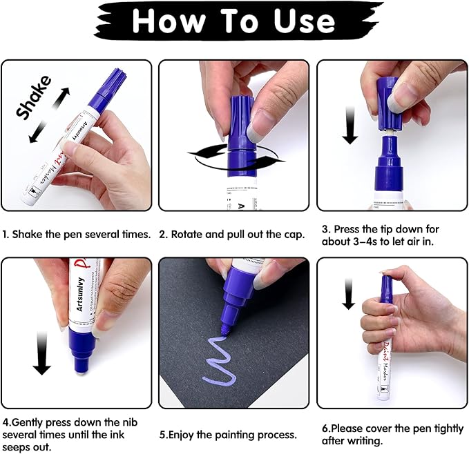 Purple Paint Pens Permanent Markers - 2 Pack Paint Markers for Metal, Rubber,Wood, Rocks, Canvas, Plastic, Dark Surface, Craft Art Supplies, Medium Tip, Quick Dry, Waterproof