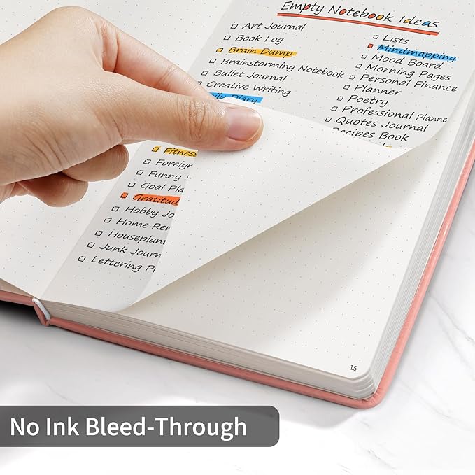 Annecy Numbered Bullet Dotted Journal Notebook, Medium 5.5x 8.25, 160 Pages 100GSM Writing Paper, A5 Peach Pink Faux Leather Cover with Pen Loop