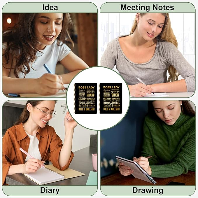 CFGBFDGH 2Pcs Boss Lady Spiral Notebooks for Work, A5 Hardcover Notebook Journal for Women, 8.3x5.8inch 160 Pages Business Notebook Travel Journal for Writing, Boss Lady Gifts for Women Entrepreneurs