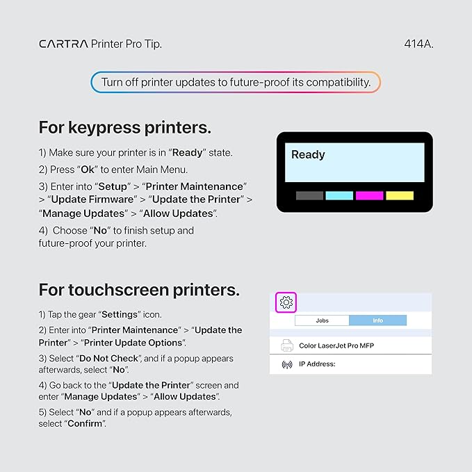 CARTRA 414A Toner Cartridges 4 Pack for HP 414A 414X MFP M479fdw Compatible Replacement for Laserjet Color Pro M479fdn M454dn M454dw Printer W2020A W2020X