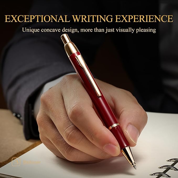 BEILUNER Luxury Gel Pen with 24K Gold Electroplating Finish, Red Piano Lacquer, Luxury Grade Craftsmanship, Best Gel Pen Gift Set for Men and Women