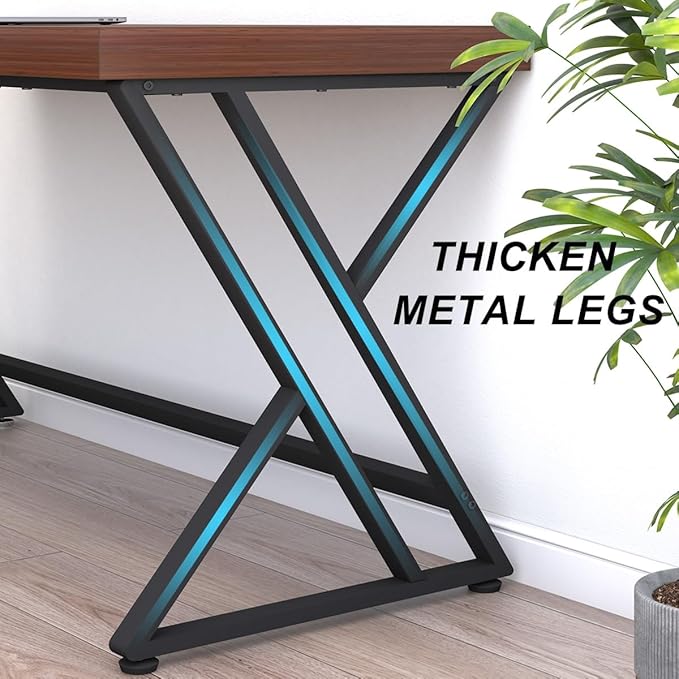 LVB Wood Computer Desk, Rustic Executive Home Office Desk for Bedroom, Industrial Metal Wooden Computer Table for Study Writing Work, Modern PC Student Simple Gaming Desk with Storage, 55 Inch, Walnut