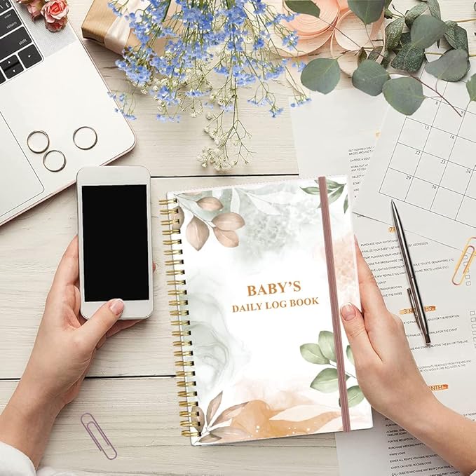 Baby's Daily Log Book - A5 Baby's Tracking for Newborns, 150 Easy to Fill Pages to Track and Monitor Your Newborn Baby's Schedule, Rose Leaf