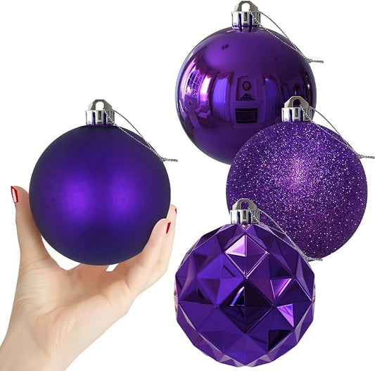 Purple 4.0" Large Christmas Balls - Christmas Tree Decoration Ornaments Shatterproof Hanging Balls for Birthday Halloween Holiday Wedding Decorations Set of 4pcs