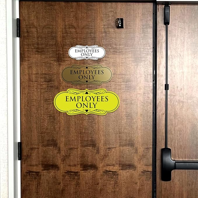 Designer EMPLOYEES ONLY Sign | Easy Installation | Office or Business Signs | Workplace Safety - Red/Yellow - Large (1 Pack)