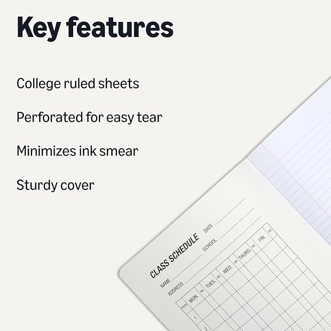 Amazon Basics Composition Notebook, College Ruled, 100 Sheets, 9.75" x 7.5", 1 pack, Marble Black