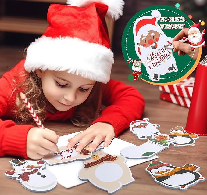 24 Pack Christmas Sticky Notes, Santa Snowman Reindeer & Penguin Cute Post Memo Pad Notes, Self Adhesive Notepads for Xmas Kids Adults Teacher Office School Winter Holiday Stationery