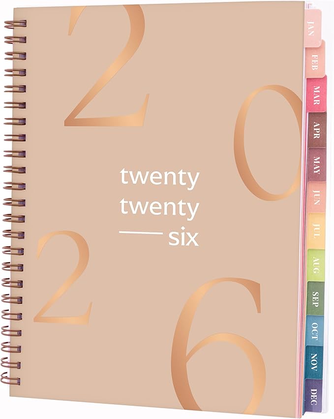 Rileys 2026 Planner, Agenda Planner With Weekly And Monthly View, Daily Agenda Book And Yearly Planners Calendar Book, Spiral Bound With Tabs, Notes, Goals And Holidays (Float, Beige, 8 x 6 in)