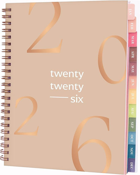 Rileys 2026 Planner, Agenda Planner With Weekly And Monthly View, Daily Agenda Book And Yearly Planners Calendar Book, Spiral Bound With Tabs, Notes, Goals And Holidays (Float, Beige, 8 x 6 in)