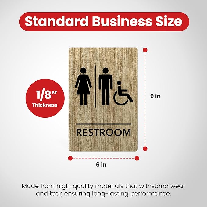 Promot Unisex Handicap Bathroom Sign – ADA Braille Restroom Sign for Business, Self-Adhesive, 9" x 6", Commercial Door Signage, Office Wall Decor - Almond