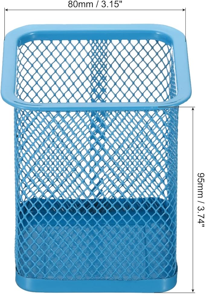 PATIKIL Mesh Pen Holder, Pencil Holder Pencil Basket Pen Cup Locker Organizer Square Makeup Brush Holder for Desk Accessories, Blue