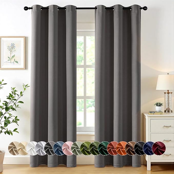 MIULEE Grey Blackout Curtains for Bedroom Living Room 72 Inches Long 2 Panels, Thermal Insulated Room Darkening Drapes Solid Grommet Top Noise Reduction Light Blocking Window Curtains W40 x L72 Inch