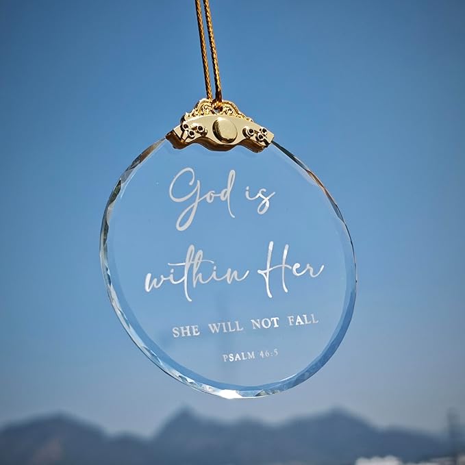 God is Within Her Christian Hanging Ornament Inspiring Religious Quote from Psalm 46:5 for Faith Encouragement Crystal Shiny Home Decoration