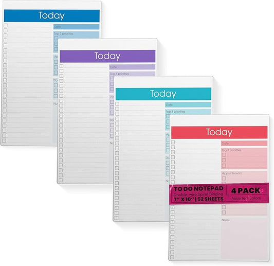 Better Office Products To Do List Notepad, 7" x 10" Today Note Pad, 52 Sheets, Daily Agenda Productivity Checklist Organizer (4 Pack)