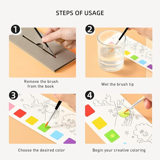 MiDeer Watercolor Painting Book for Kids Ages 4-8, Pocket Watercolor Painting Book Arts and Crafts for Toddlers, Travel Activities Paint with Water Coloring Book Set for Kids 3-8 (Legend Unicorn)