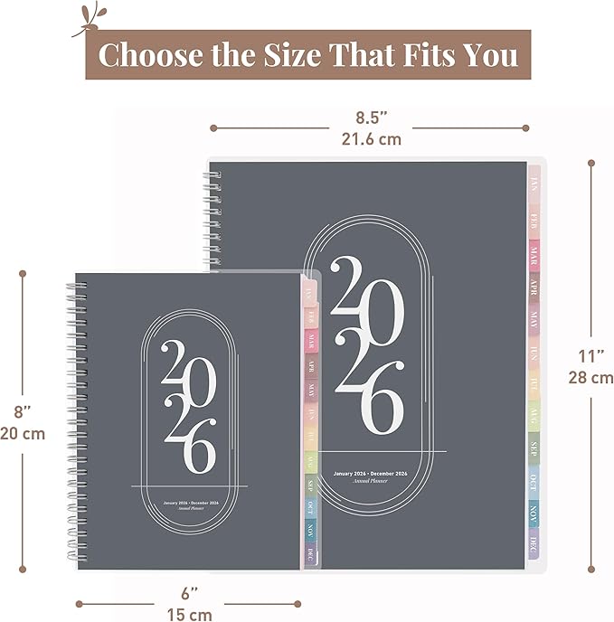 Rileys 2026 Planner, Agenda Planner With Weekly And Monthly View, Daily Agenda Book And Yearly Planners Calendar Book, Spiral Bound With Tabs, Notes, Goals And Holidays (Black, 8 x 6 in)