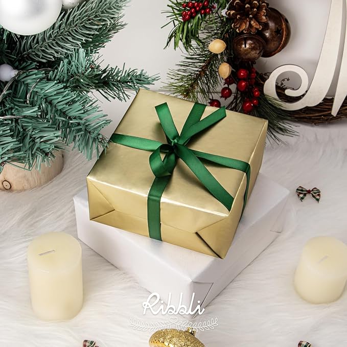 Ribbli Forest Green Double Faced Satin Ribbon,1/2 Inch x Continuous 25 Yards,Use for Craft Bows Bouquet, Gift Wrapping, Wedding Decoration, Floral Arrangement