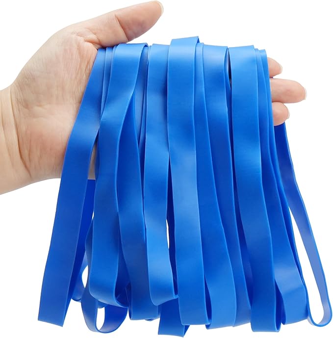 LotFancy Large Rubber Bands, 30Pcs Size #107 Big Wide Elastic Bands, Heavy Duty Blue Long Rubber Bands for Office Supplies
