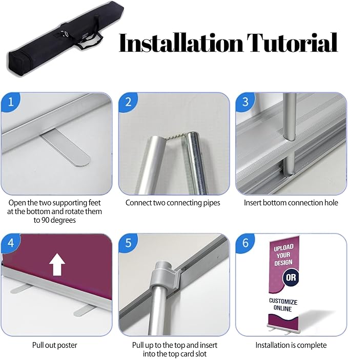 Retractable Roll Up Banner Stand - Custom Signs for Business, Customize Stand with Your Design Photo Text Logo (33 x 81 Inch)