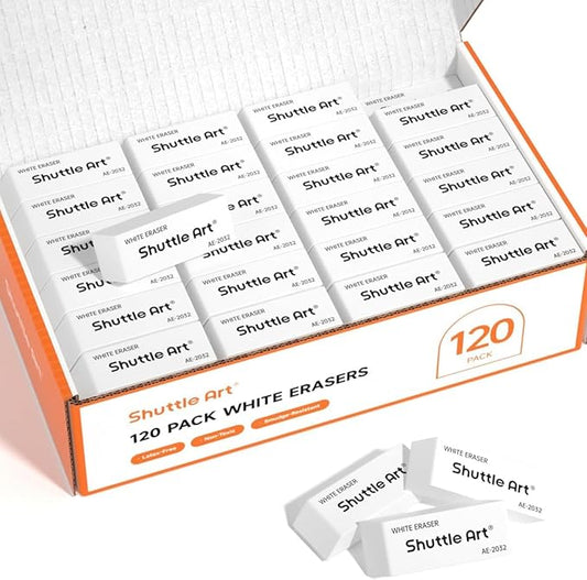 Shuttle Art White Erasers, 120 Pack Erasers Bulk, Smudge Resistant Eraser for Pencils, School Supplies for Kids, Students, Teachers, Office