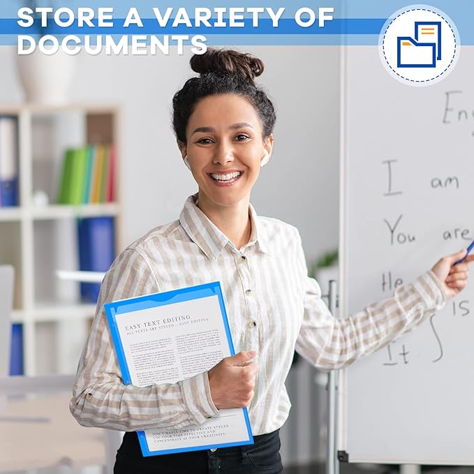 Henoyso 36 Pcs 2 Pocket Plastic Folders with Clear Front Pocket 3 Hole Punched File Folder Letter Size Take Home Documents Holder for Paper Holder Office Business Back to School Supply (Blue)