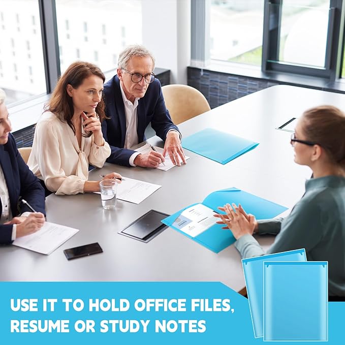 Henoyso 36 Pcs Plastic Folders with Clear Front Pockets Heavy Duty File Folders with 2 Pockets and Card Slot for Student Communication School Office Presentation Report (Light Blue)