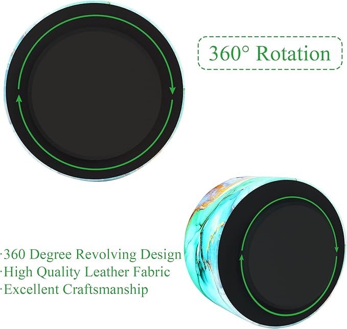 Hennaja Round Leather Art Supply Organizer,Remote Control Holder,360 Degree Rotating,Multi-Functional Pencil Holder,4 Compartments Desktop Stationary Organizer(1-Splash Ink)