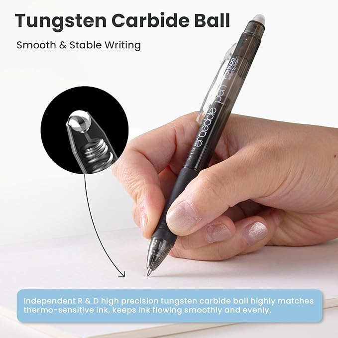 ParKoo 20 Pack Retractable Erasable Gel Pens Clicker, Fine Point 0.7 mm, Make Mistakes Disappear, Black Pens for Writing, Journaling and Crossword Puzzles