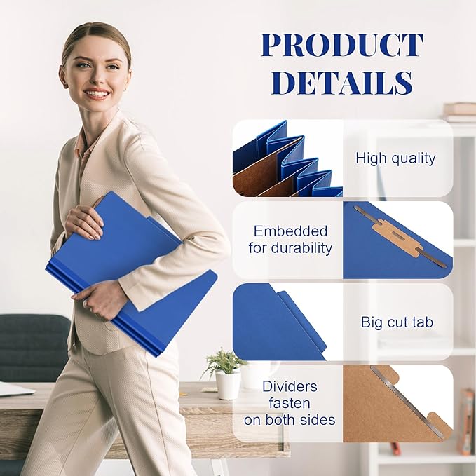 Skyygemm 12 Pcs Classification Folders Letter Size, 3 Divider Pressboard File Folder with Fasteners, Expanding File Organizer Bulk for Teachers, Clergy, Office, Church, Christmas Donations (Dark Blue)