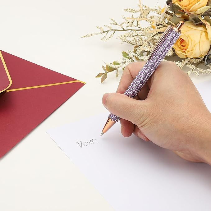 PATIKIL Rhinestone Metal Ballpoint Pen, 4 Pack Crystal Pearl Pens Black Ink 1.0mm Point Sparkly for Women Gift Office Note Taking Journaling, Rose Red