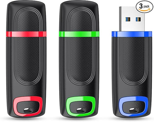 RAOYI 3 Pack 128GB Flash Drive, USB 3.0 High Speed Memory Stick Thumb Drive Jump Drive Zip Drive for Data Storage and Backup (Green,Red,Blue)