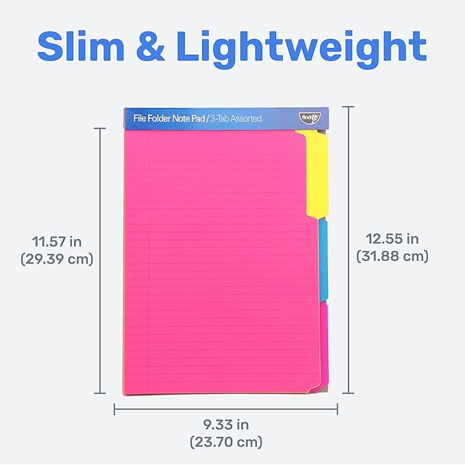 Find It File Folder Notepad - Pack of 12-9.5 x 12.5 Inch Notebook Organizer Folders for Filing, Document, and Clipboard Organization - Assorted Neon Colors