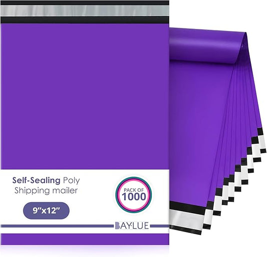 Purple Poly Mailers 9x12 Inch | Strong Adhesive Self-Seal mailer Bags | Tamper, Tear, Water Resistant Shipping Envelopes | Thick Strong Material Polymailer Bags Clothing Bag | 1000 Pack Bulk