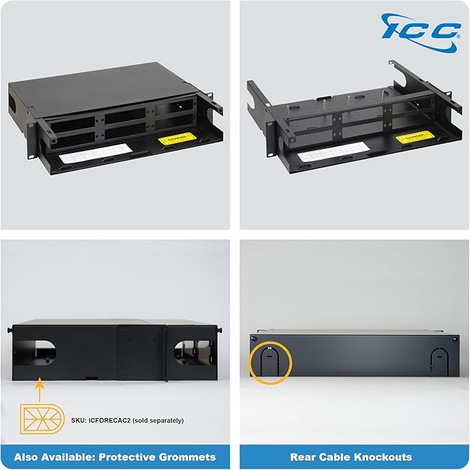 ICC 2U Fiber Optic Rack Mount Enclosure - 6 Slots for LGX Compatible Adapter Panels or Cassettes, Supports up to 144 Fibers, Fits 19-Inch Racks, Secure Fiber Management Solution, ICFORE62RM