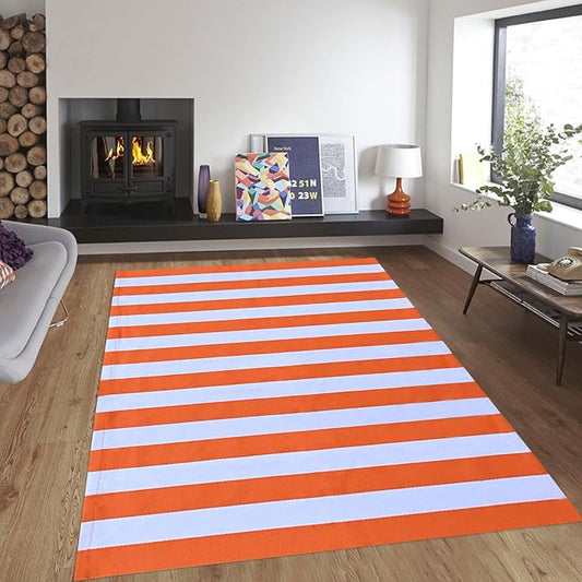 CAINANEL Fall Outdoor Rug Orange and White Striepd Rug Front Door Mat Halloween Thanksgiving Fall Autumn Home Decor, Layerd Welcome Doormat for Front Porch Decor, Front Door, Farmhouse Decor
