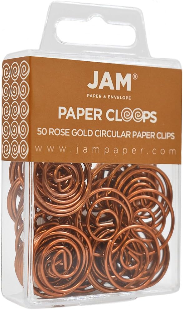 JAM PAPER Circular Paper Clips - Round Paperclips - Rose Gold - 50/Pack