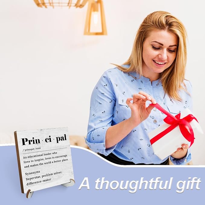 School Principal Definition Wood Sign Desk Decor Rustic Office Cubicle Decor Positive Assistant Principal Plaque with Wooden Stand Funny Office Desk Accessories for Home Table Shelf Principal Gifts