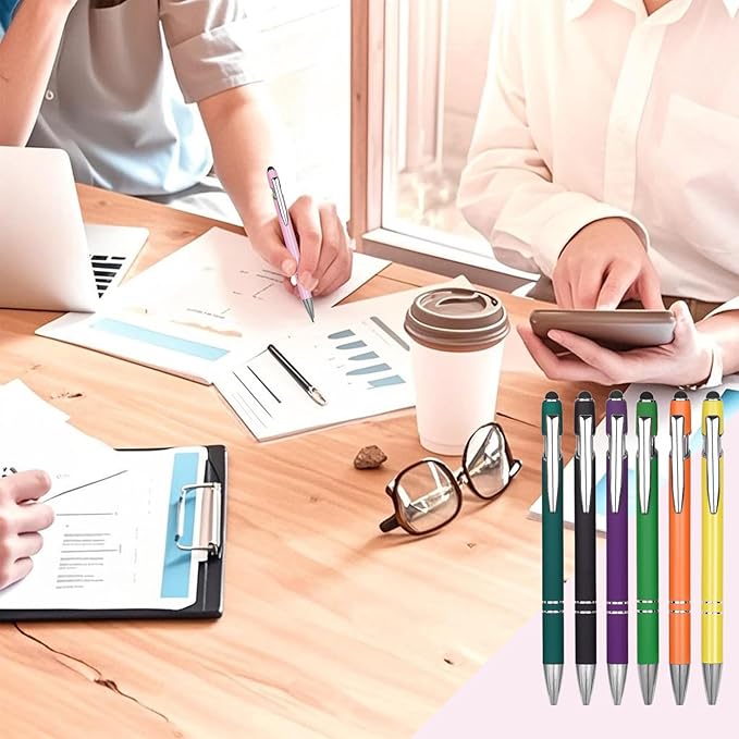 Ballpoint Pen Metal Soft Stylus Pen for Touch Screens，Retractable Tactile Turn Pen，Bulk Pens for Gifts Office Essentials，Medium Point，Black Ink (10 Bright Color)