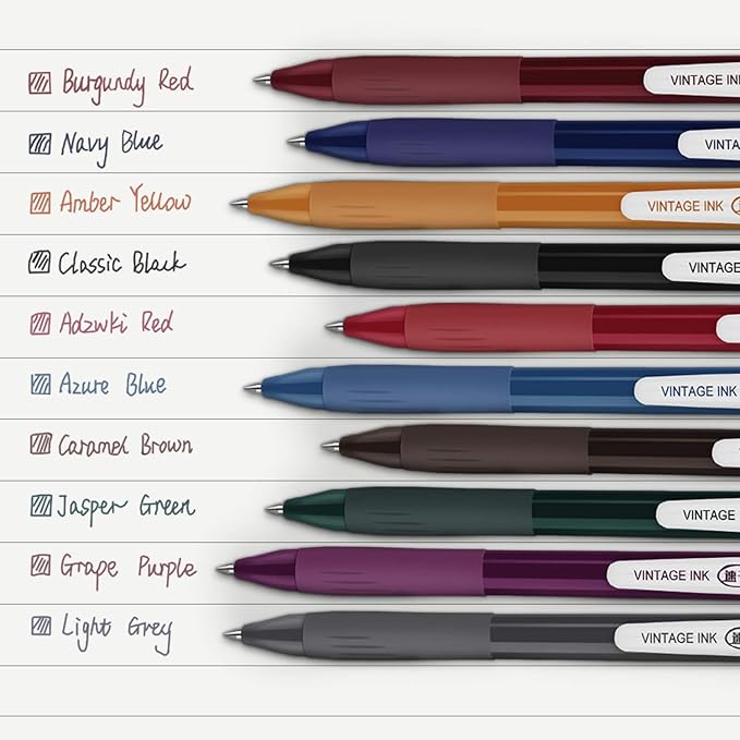 MyLifeUNIT Retractable Gel Pens, Quick Dry Ink Vintage Colors Pens for Journaling, Medium Point (0.5 mm), 10 Assorted Colors