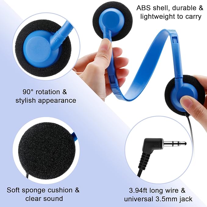 Yunsailing 30 Pack Class Set Headphones for Students Bulk School Headsets Earphones with 3.5mm Jack Classroom Must Haves Teacher Supplies for Adults Laptop Computer(Multicolor)