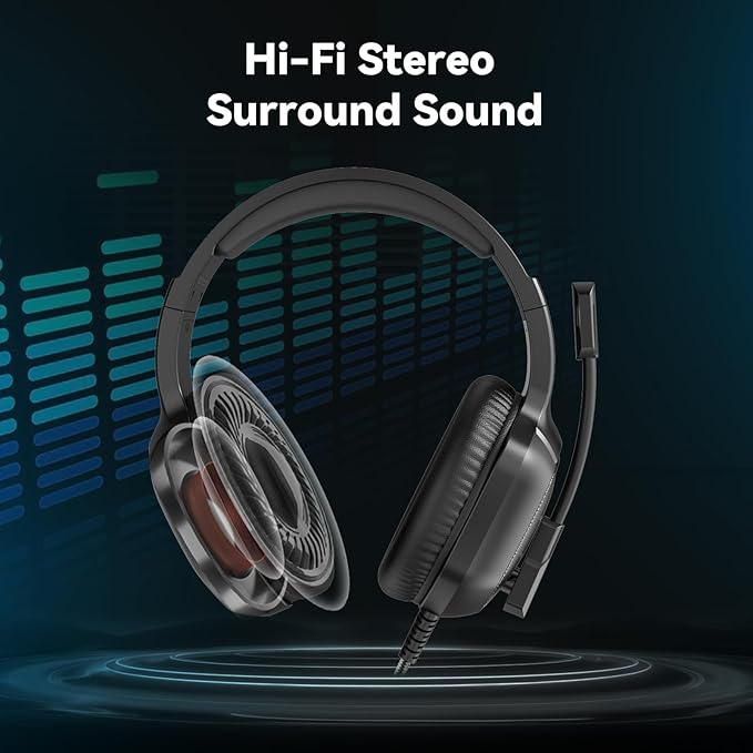 Gaming Headset with Microphone for Pc, Xbox One Series X/s, Ps4, Ps5, Switch, Stereo Wired Noise Cancelling Over-Ear Headphones with Mic, RGB, for Computer, Laptop, Mac, Nintendo, Gamer (Black)